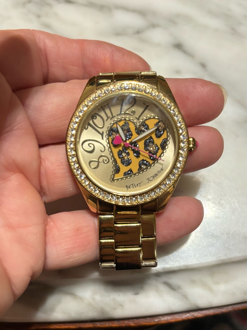 Betsey Johnson Gold Heart Leopard Crystal Accent Women's Watch